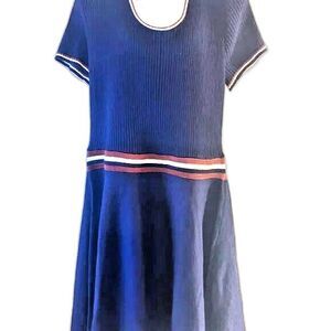WOMEN'S COPPER KEY RIBBED DRESS NAVY /RUST/WHT SZ L NWT
